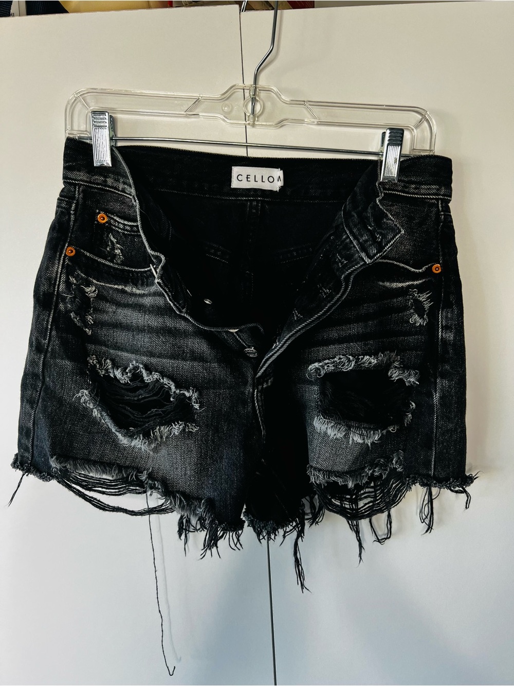Cello Black Distressed Frayed Denim Shorts Medium